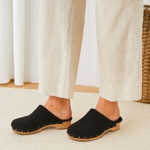 J. Crew Black Fleece Slide Wooden Mule Clogs Sandals Shoes    Women's Size 10